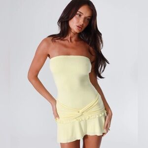 Tiger Mist Katya Dress Pale Yellow Strapless Mini Sz S
